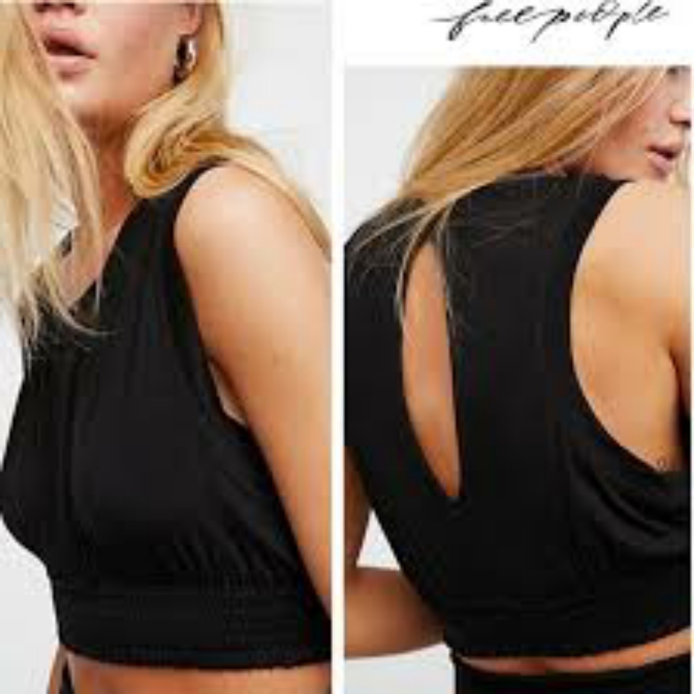 Free People Beach Black Crop Keyhole Tank Top S